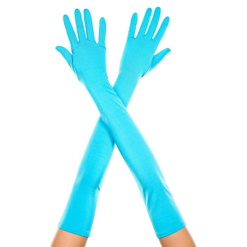 Music Legs 452-TURQUOISE Extra Long Satin Gloves, Turquoise Image