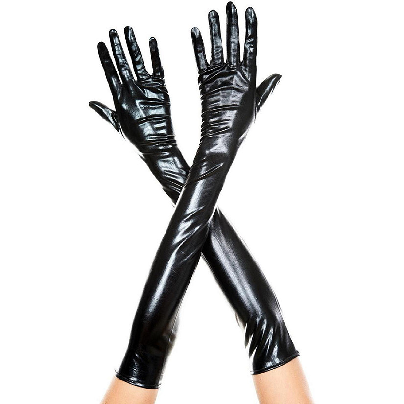 Music Legs 457-BLACK Extra Long Metallic Gloves, Black Image