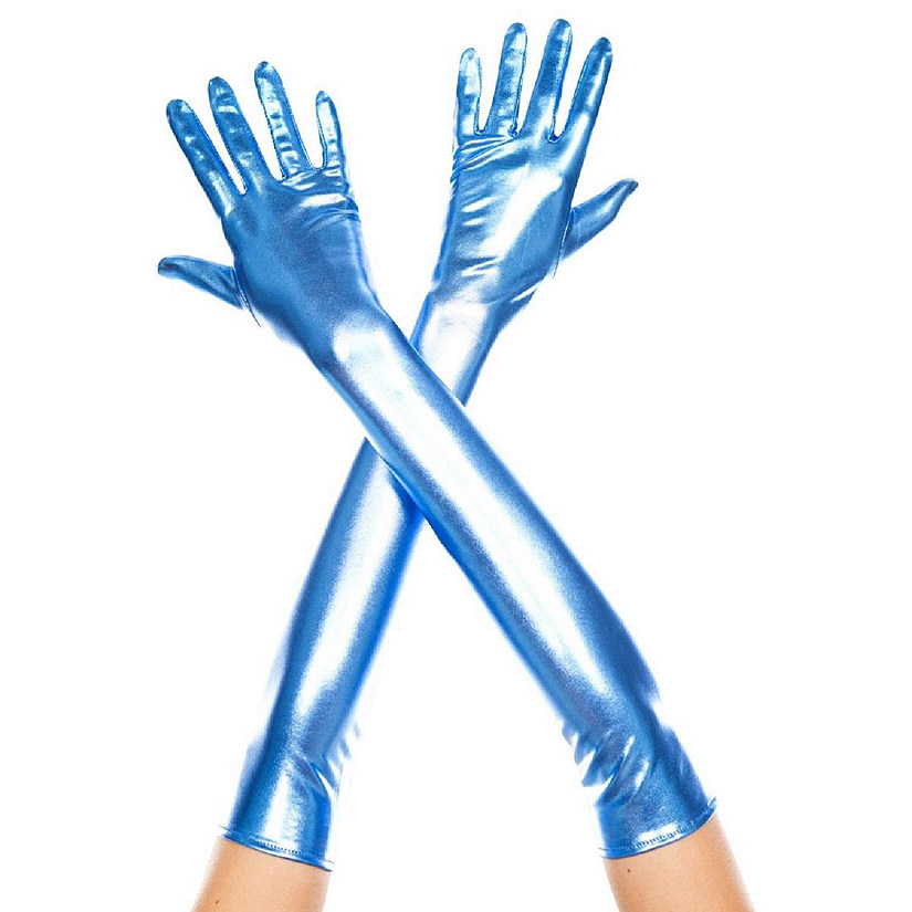 Music Legs 457-BLUE Extra Long Metallic Gloves, Blue Image