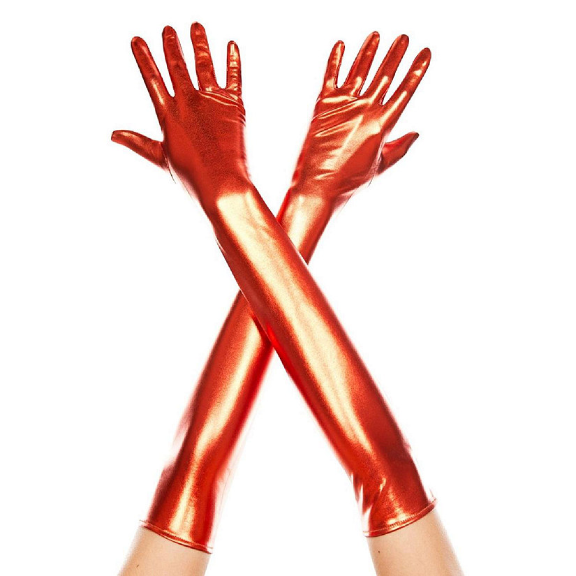 Music Legs 457-RED Extra Long Metallic Gloves, Red Image