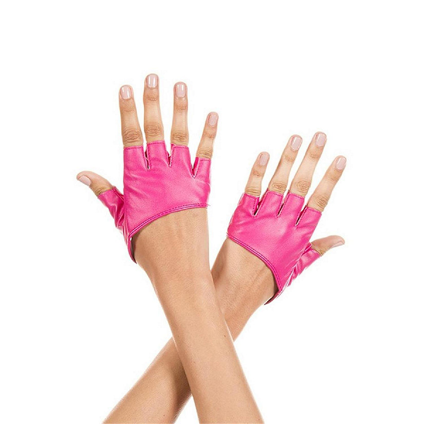 Music Legs 463-HOTPINK Short Faux Leather Fingerless Gloves, Hot Pink Image