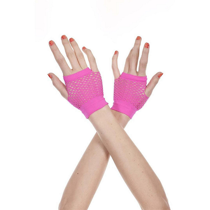 Music Legs 478-NEONPINK Thick Diamond Net Gloves, Neon Pink Image