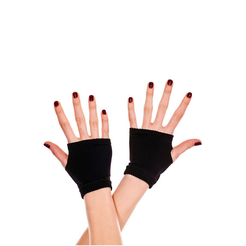 Music Legs 479- BLACK Simple Plain Fingerless Gloves - Black - One Size Image