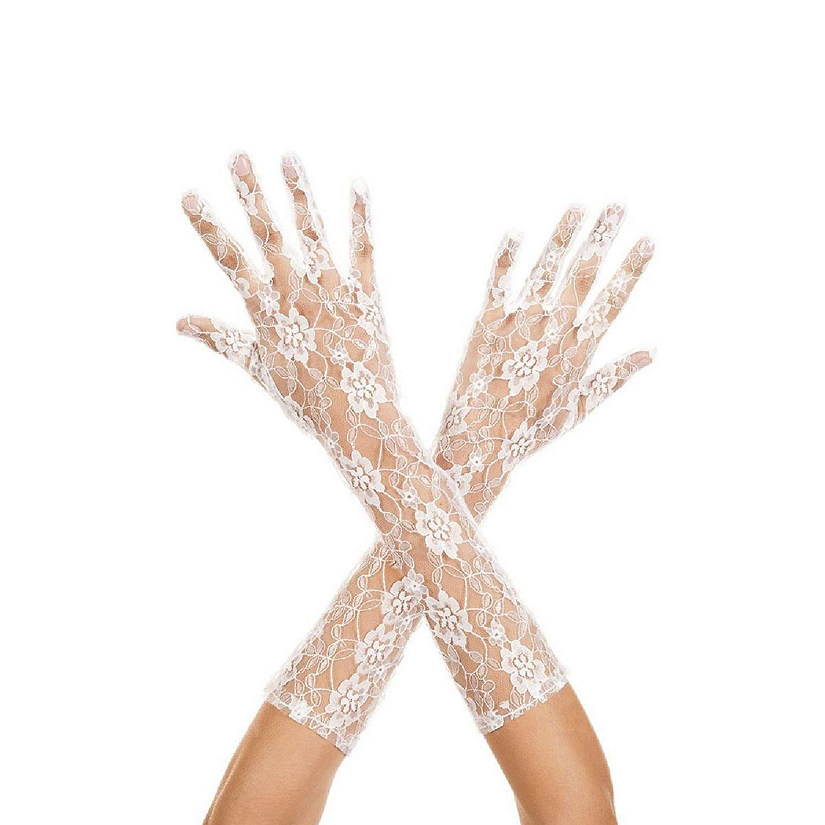Music Legs 481-WHITE Lace Arm Warmers Gloves - White Image