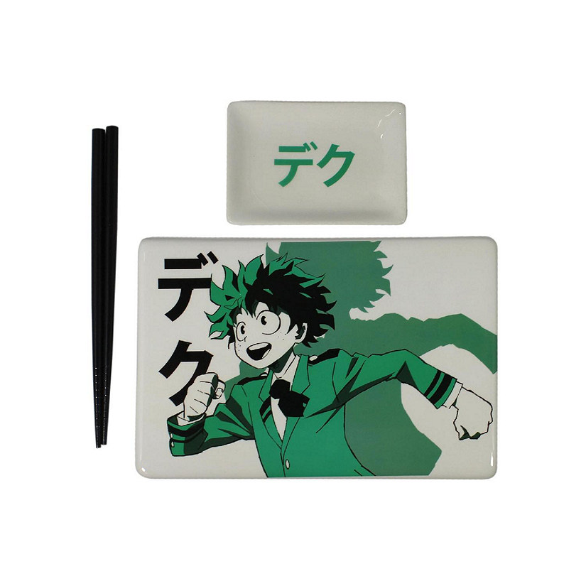 My Hero Academia Deku Sushi Plate Set  Sushi Plate, Soy Sauce Dish, & Chopsticks Image