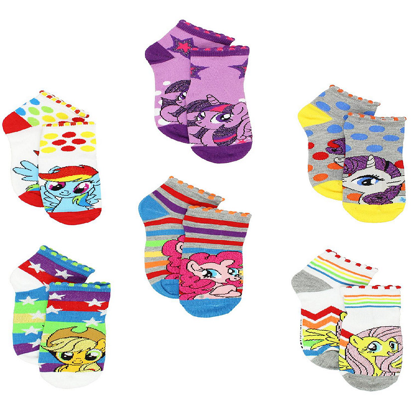 My Little Pony Girls 6 pack Socks (Shoe: 10-4 (Sock: 6-8), Grey/White Ponies) Image