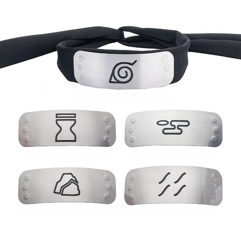 Naruto Cosplay Headband Replica Set With 4 Interchangeable Village Metal Plates Image