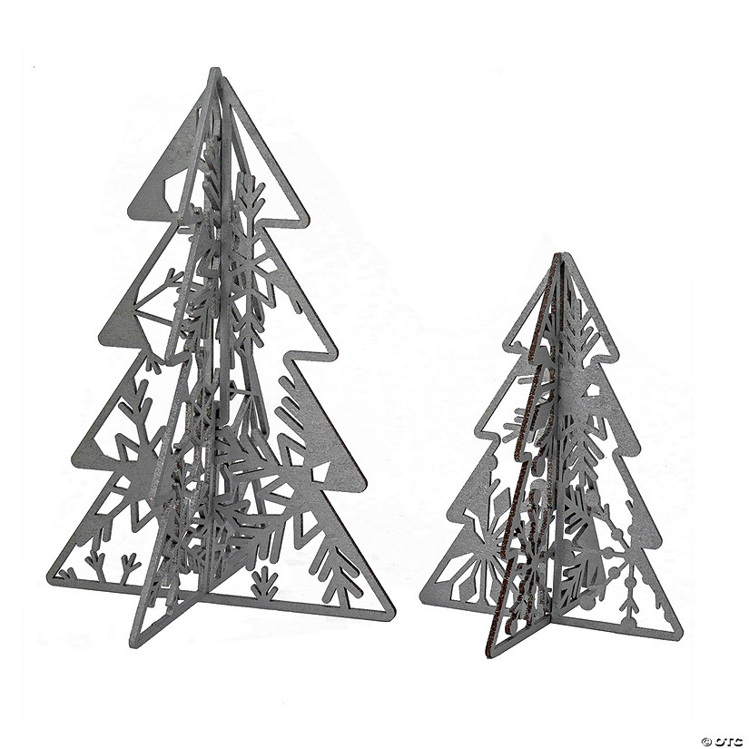 National Tree Company 10" & 7" Christmas Trees Table D&#233;cor, Lightweight Wood, Set of Two, Silver Image