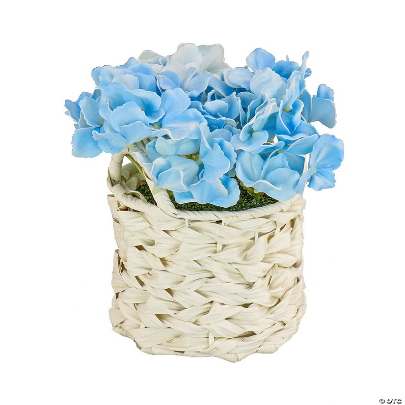 National Tree Company 10" Blue Hydrangea Bouquet In White Basket Image