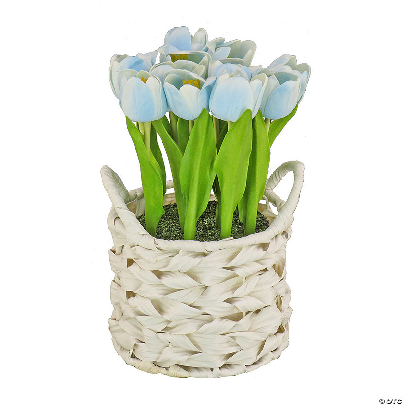 National Tree Company 10" Blue Tulip Bouquet In Metal Pot Image