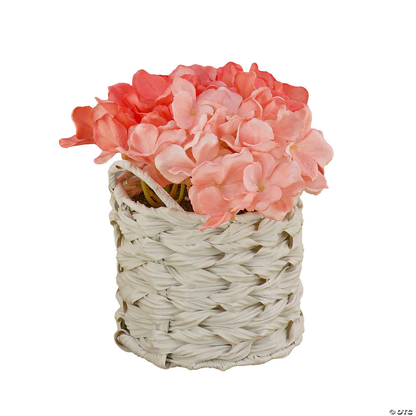 National Tree Company 10" Coral Hydrangea Bouquet In White Basket Image