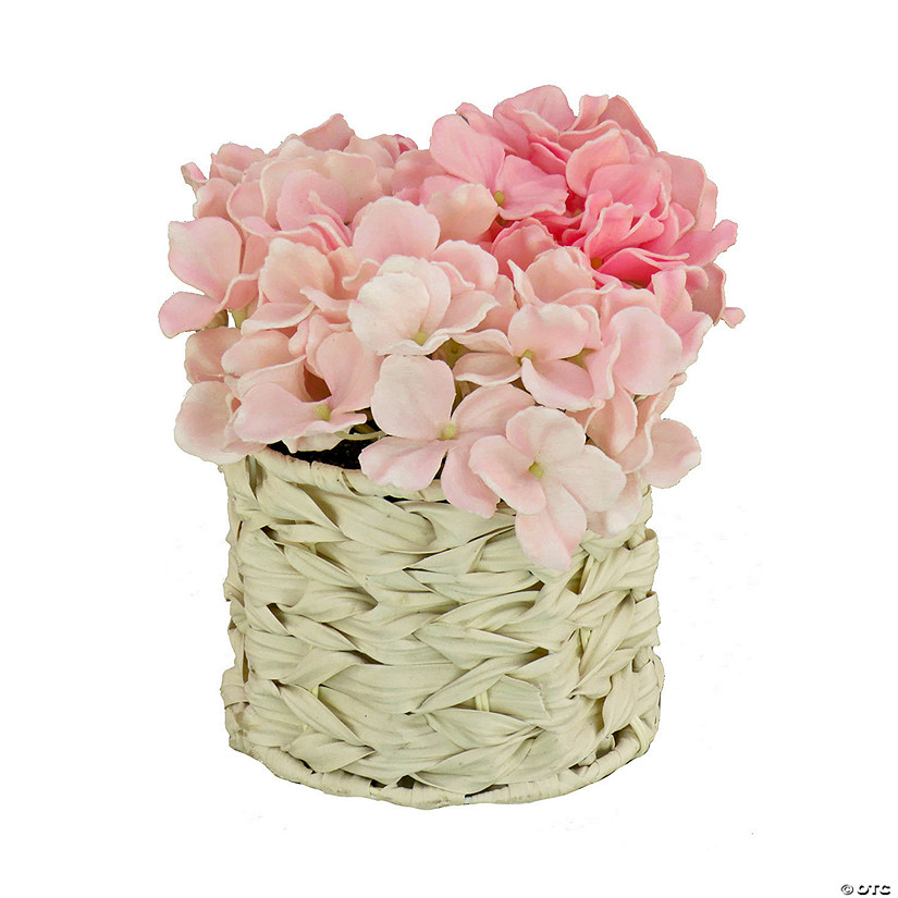 National Tree Company 10" Light Pink Hydrangea Bouquet In White Basket Image