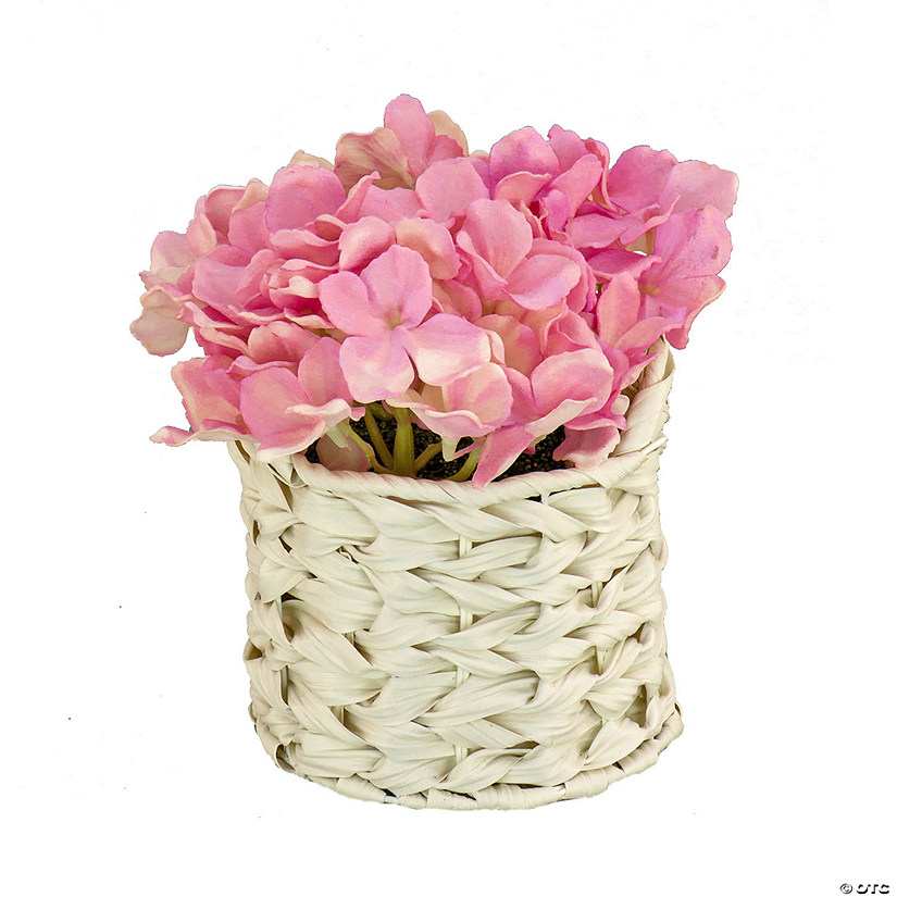 National Tree Company 10" Mixed Mauve Hydrangea Bouquet In White Basket Image