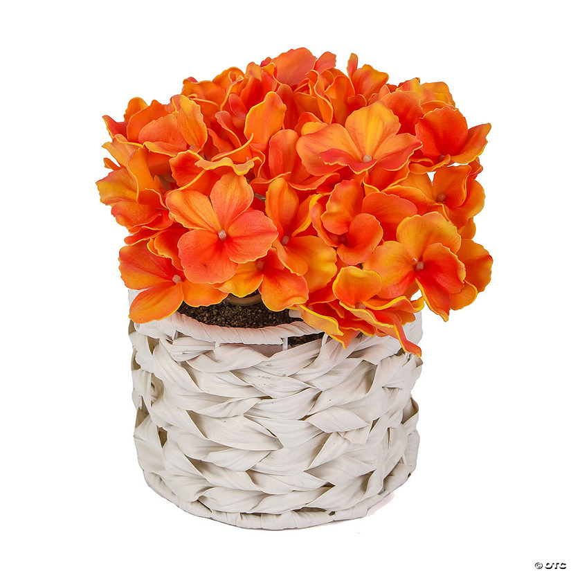 National Tree Company 10" Orange Hydrangea Bouquet In White Basket Image