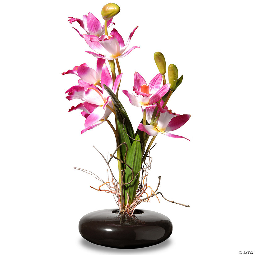 National Tree Company 10" Pink Orchid Flowers Decor Potted Image