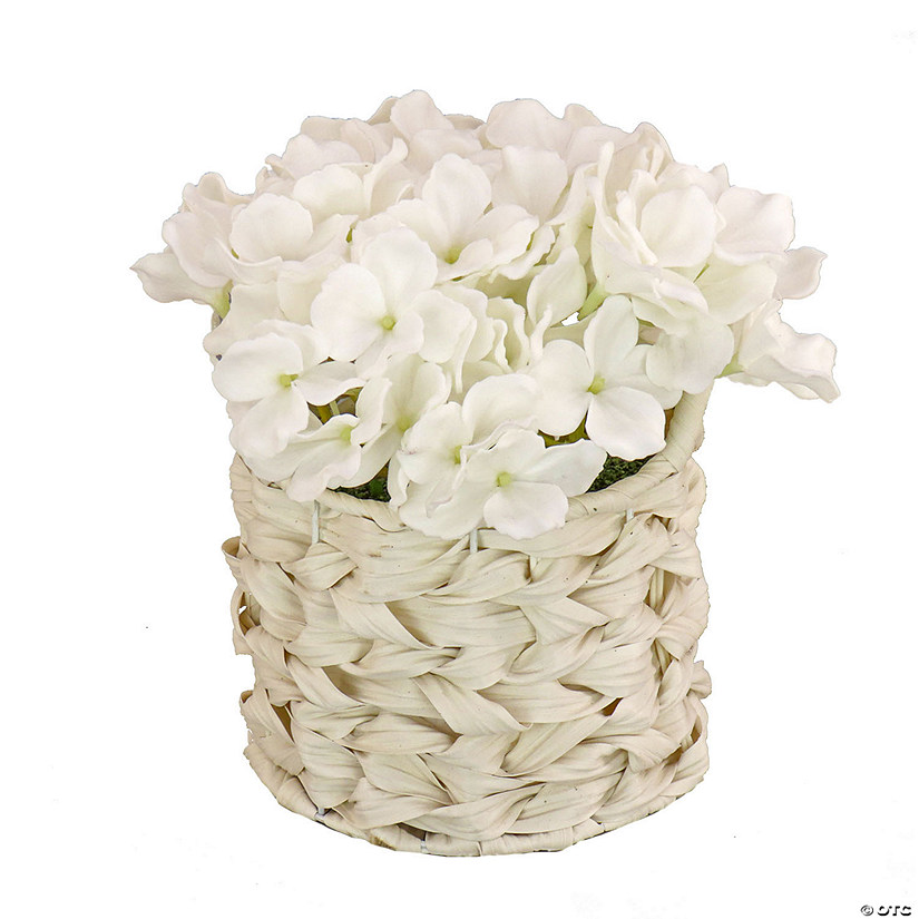 National Tree Company 10" White Hydrangea Bouquet In White Basket Image