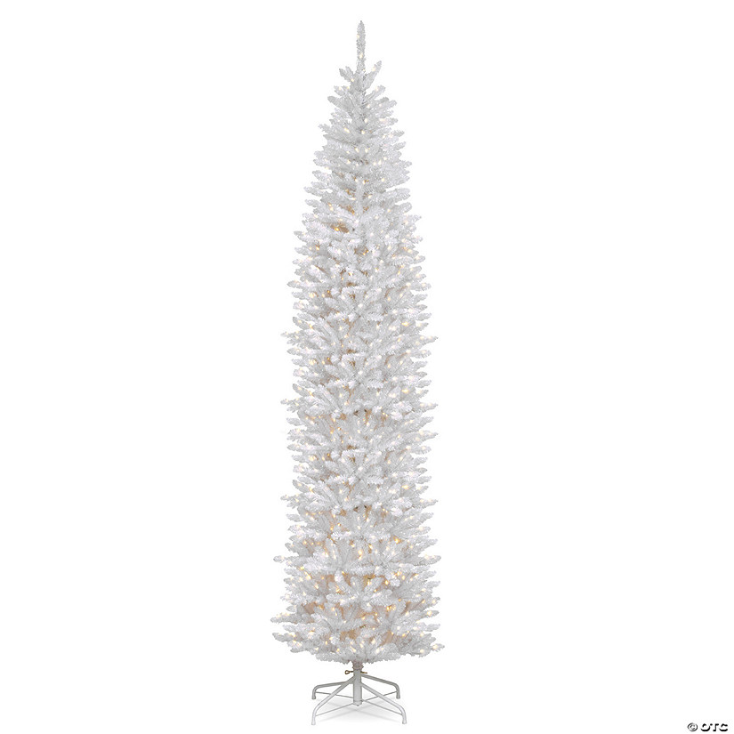 National Tree Company 12 ft. Kingswood White Fir Pencil Tree with Clear Lights Image