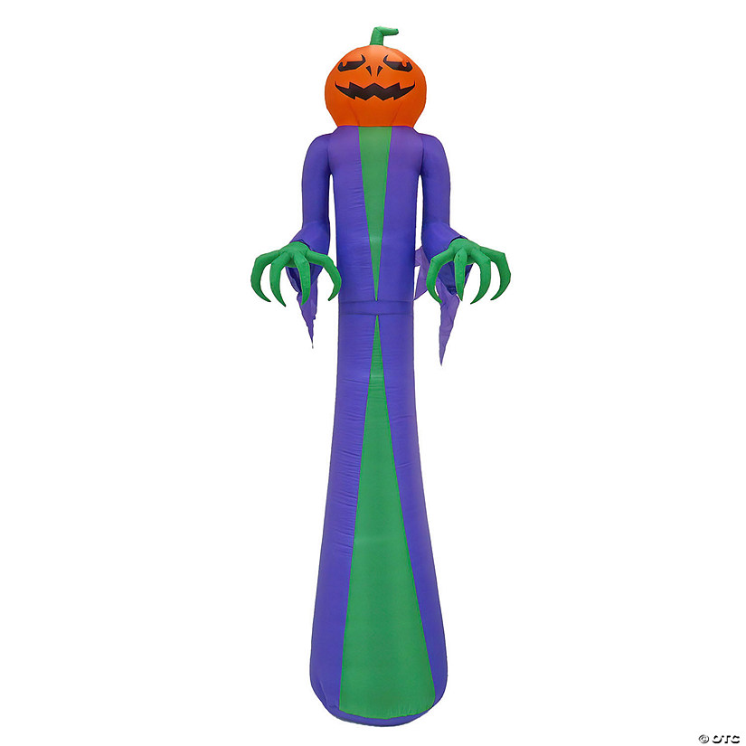 National Tree Company 12ft Inflatable Halloween Pumpkin Ghost, 4 White LED lights- UL Image