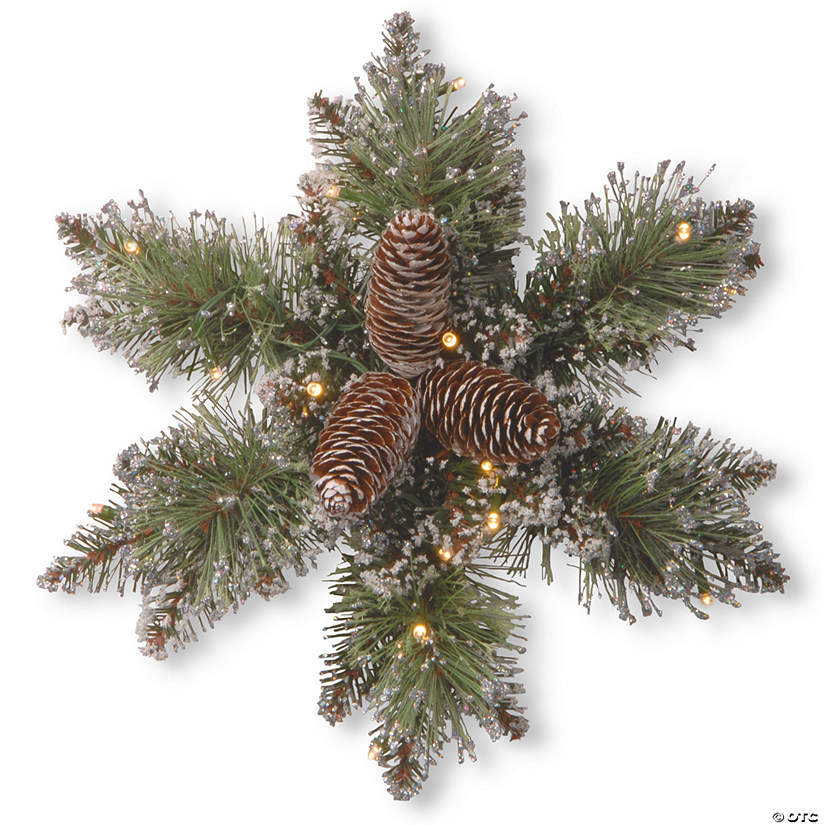 National Tree Company 14" Glittery Bristle Pine Snowflake with Battery Operated Warm White LED Lights Image