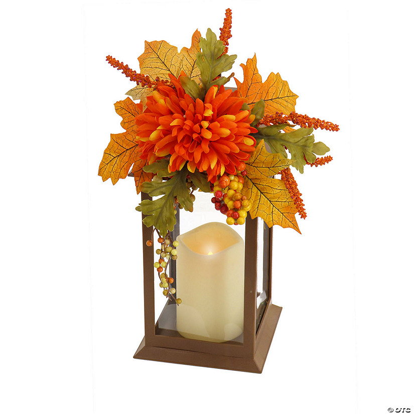 National Tree Company 14 in. Mum Flower and Berries Decorated Harvest Lantern Image