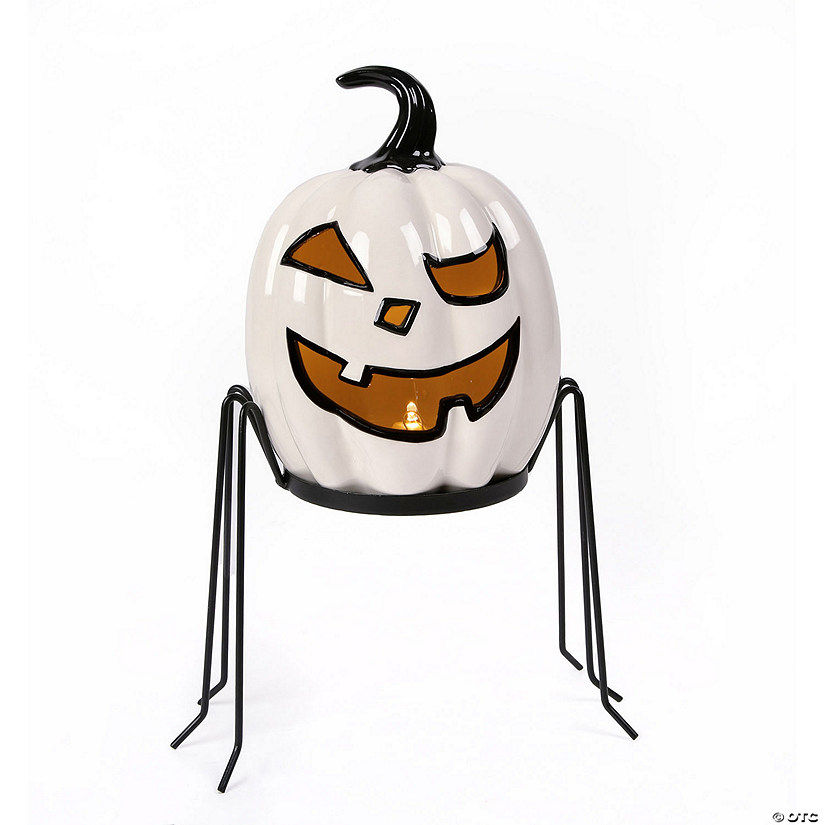 National Tree Company 15 in. Pre-Lit Ghost Pumpkin in Stand Image