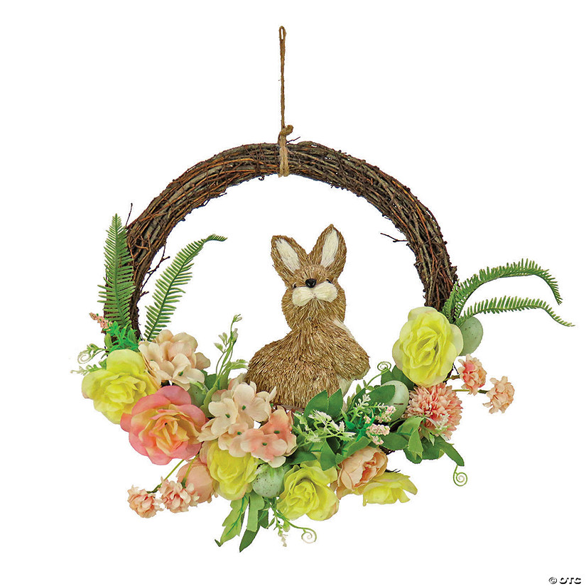 National tree company 16" bunny and rose flowers wreath Image