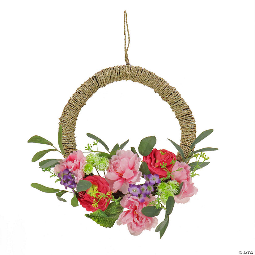 National Tree Company 16" Spring Rose, Peony, And Globe Flowers Hoop Wreath Image