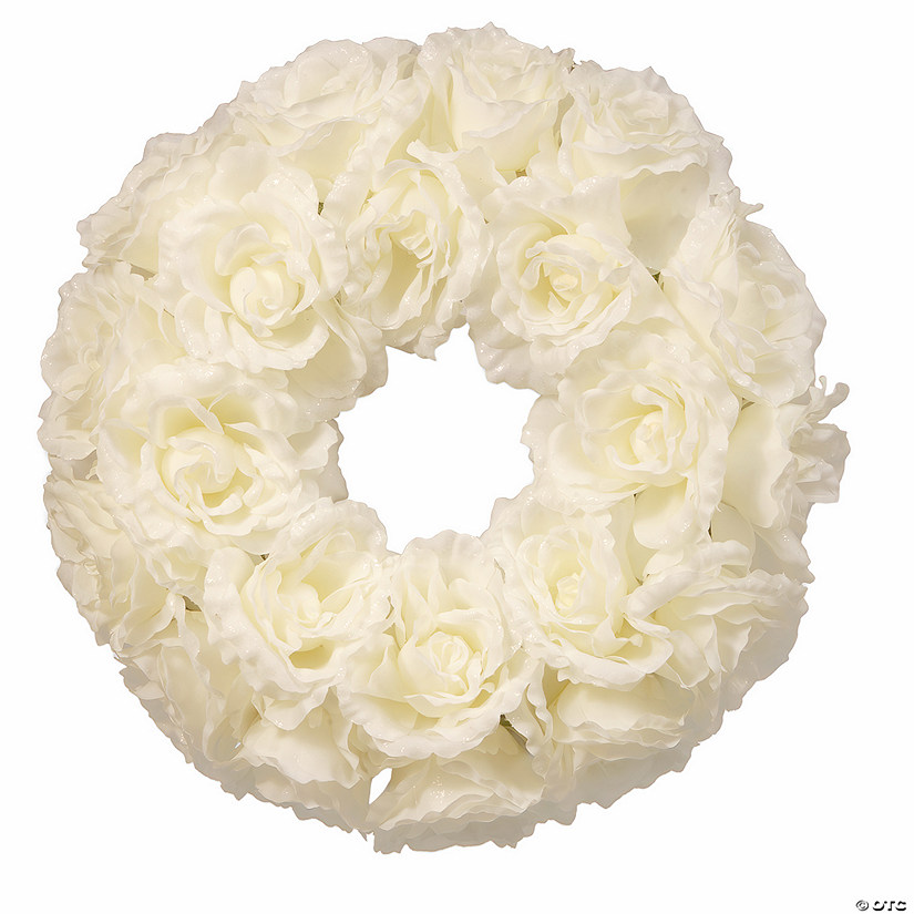 National Tree Company 17" White Rose Wreath Image