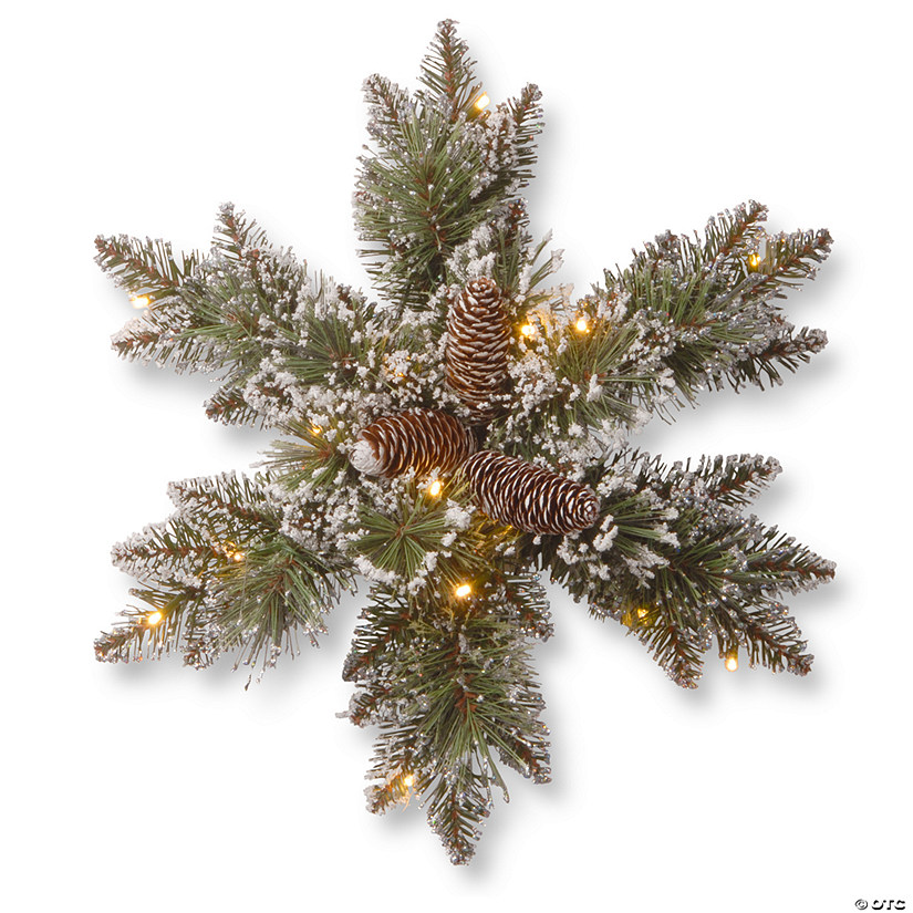 National Tree Company 18 in. Glittery Bristle Pine Snowflake with Battery Operated Warm White LED Lights Image