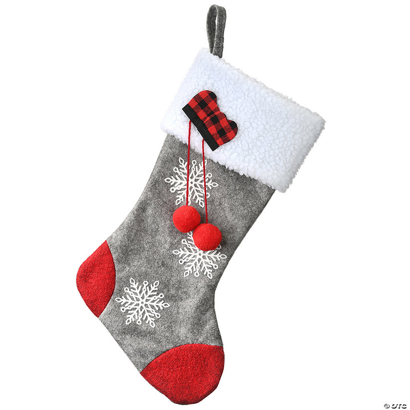 National Tree Company 18 in. Gray Christmas Stocking with Snowflakes Image