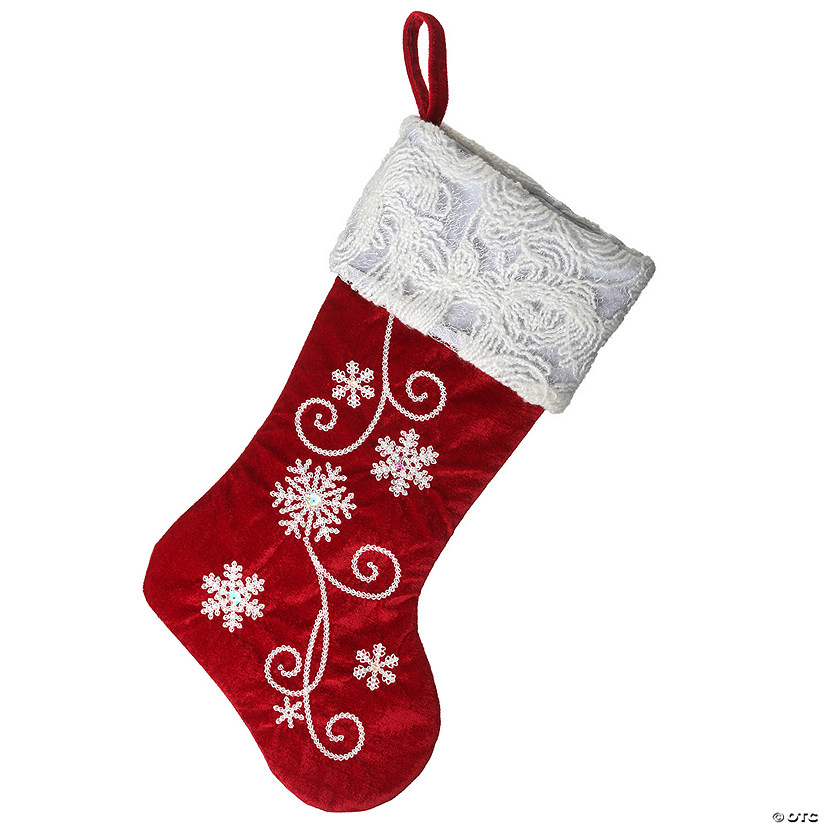 National Tree Company 18 in. Red Christmas Stocking with Snowflakes Image