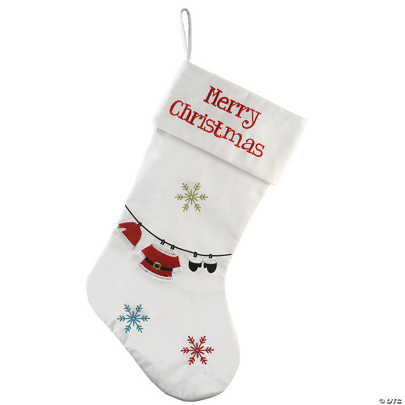 National Tree Company 18 in. White Merry Christmas Stocking with Snowflakes Image