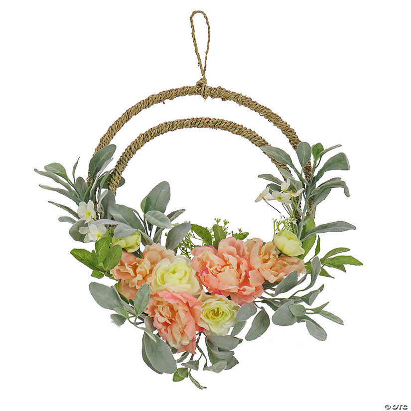 National Tree Company 18" Spring Peony And Lamb&#8217;s Ear Double Hoop Wreath Image