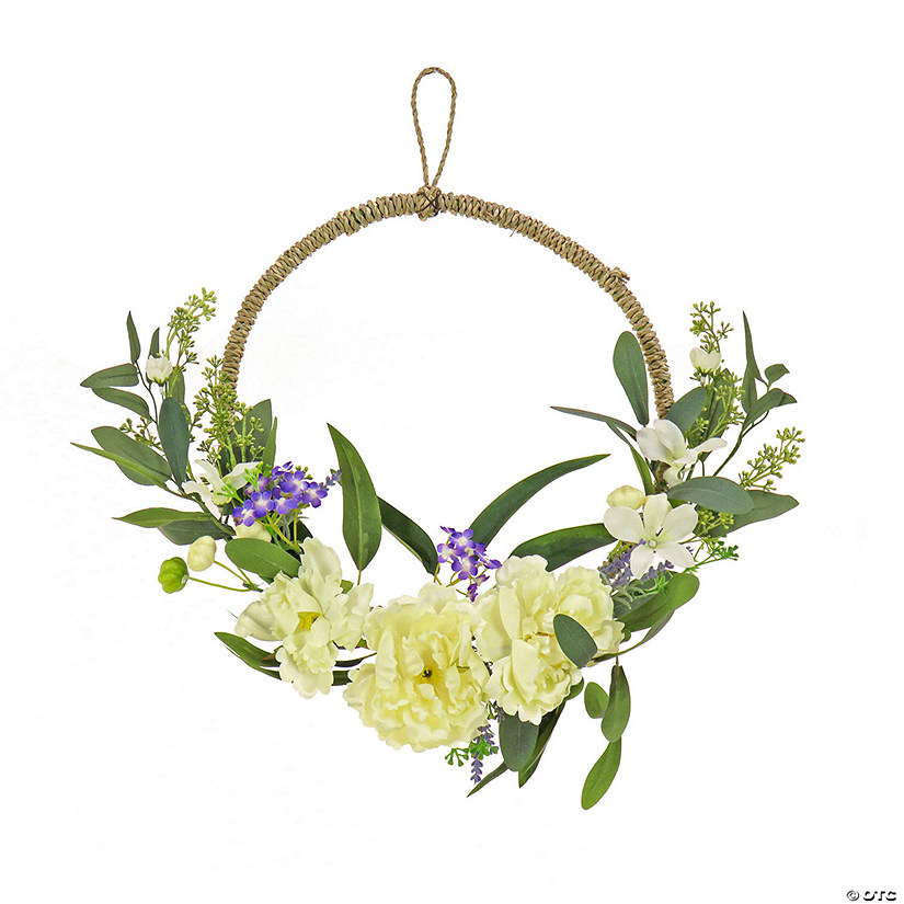 National Tree Company 18" Spring Peony And Mini Blossoms Hoop Wreath Image
