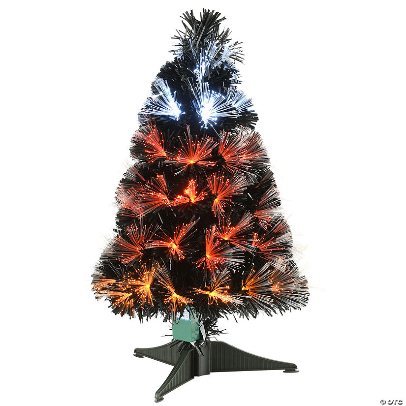 National Tree Company 2 ft. Black Fiber Optic Tree with Candy Corn Color Lights Image