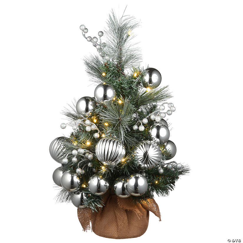 National Tree Company 2 ft. Frosted Silver Pine Tree with Battery Operated LED Lights Image