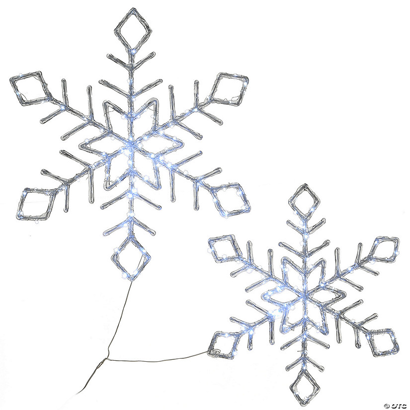 National Tree Company 20" & 24" Diamond Tip Ice Crystal Snowflake Pair with LED Lights Image