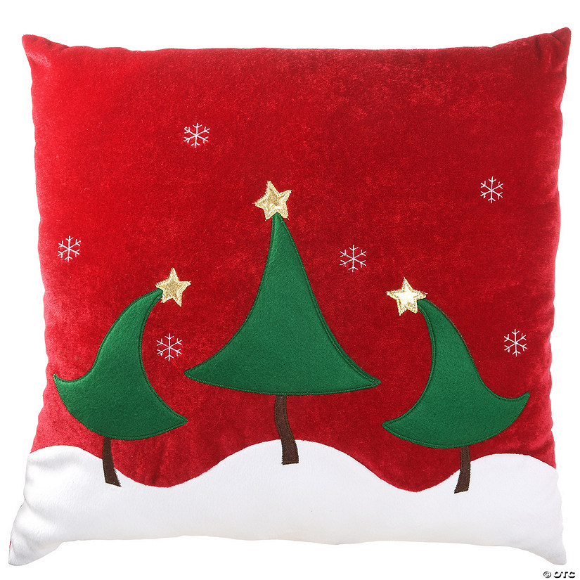 National Tree Company 20" General Store Collection Red Pillow with Christmas Trees Image
