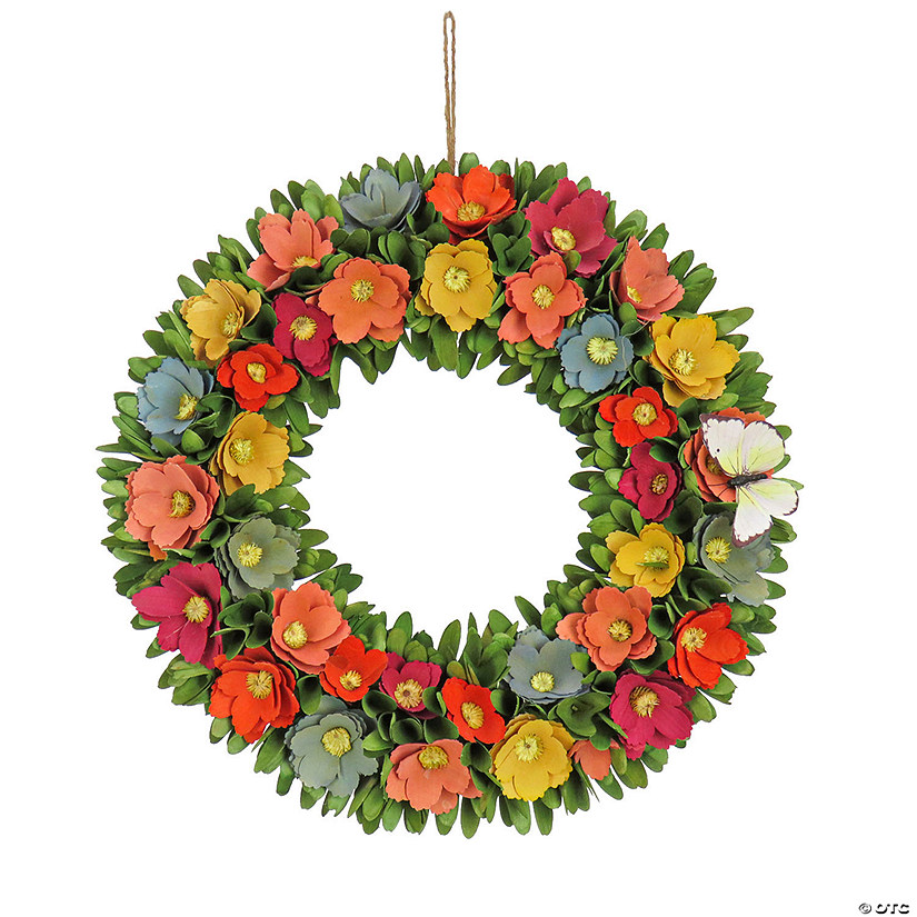 National Tree Company 20" Spring Floral Wreath With Butterfly Image