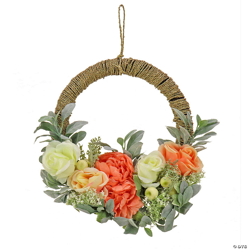 National Tree Company 20" Spring Peony, Rose, And Lamb&#8217;S Ear Hoop Wreath Image