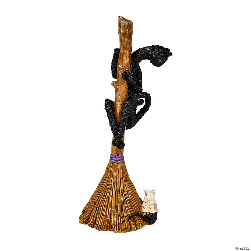 National Tree Company 21 in. Halloween Black Cat Climbing Broom Image