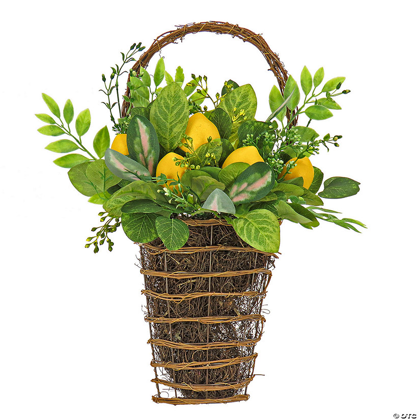 National Tree Company 21" Leafy Greens And Lemons Wall Basket Image