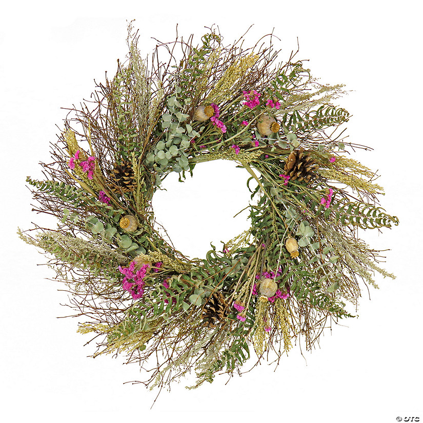National Tree Company 22" Fern Garden Wreath with Poppies and Cones Image