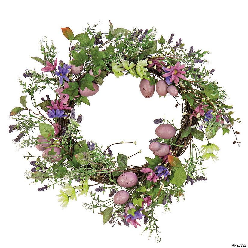 National tree company 22" flowering pink eggs easter wreath Image