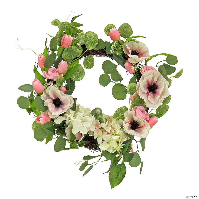 National Tree Company 22" Hydrangea, Tulip, And Eucalyptus Spring Wreath Image