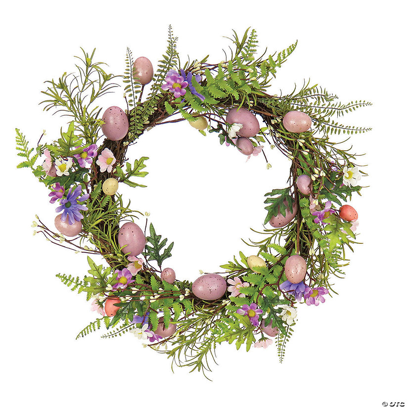 National tree company 22" pink eggs, flowers, and ferns wreath Image