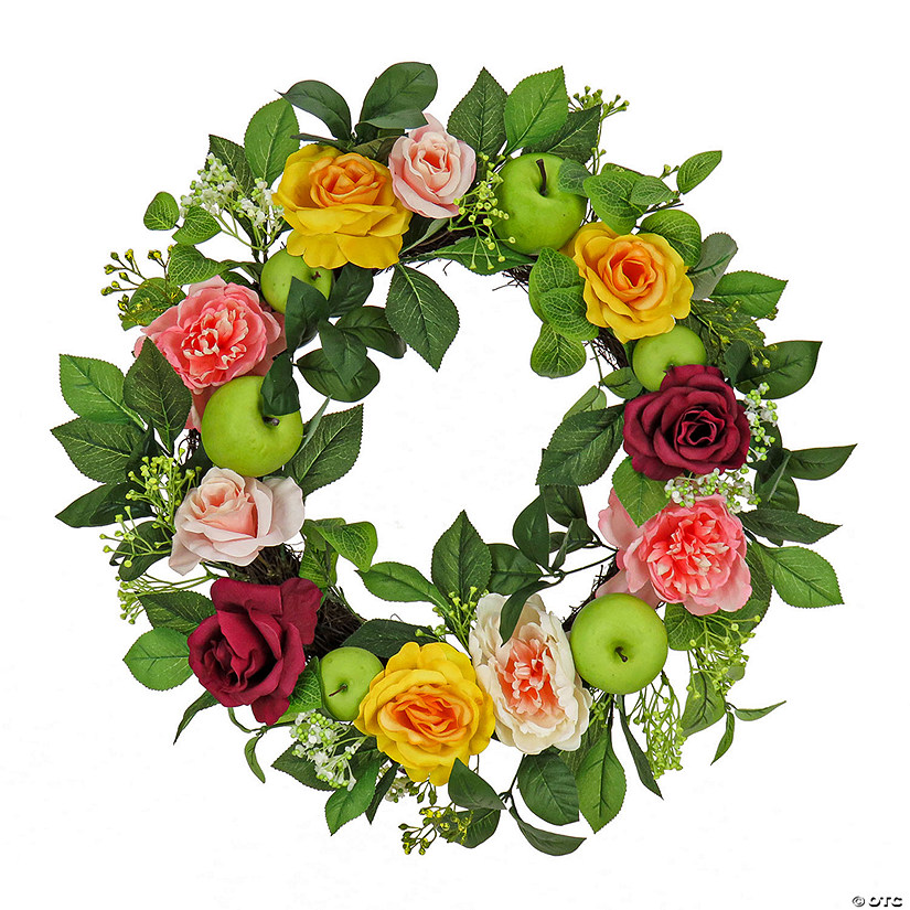 National Tree Company 22" Rose, Peony And Apple Wreath Image