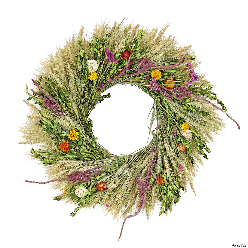 National Tree Company 22" Wheat And Straw Flowers Spring Wreath Image