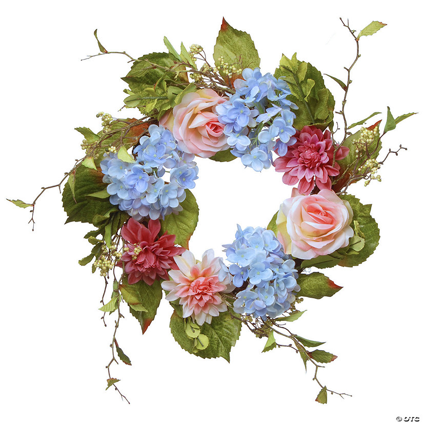 National Tree Company 23" Hydrangea, Rose And Dahlia Wreath Image