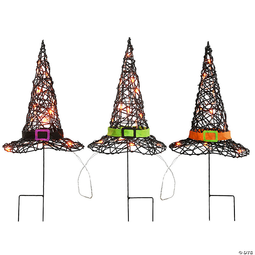 National Tree Company 23 in. Pre-Lit Black Witch&#8217;s Hat Garden Stakes Image